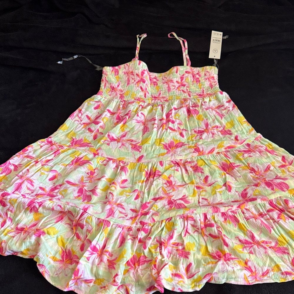 No Boundaries Pink & Yellow Floral Tiered Mini Dress